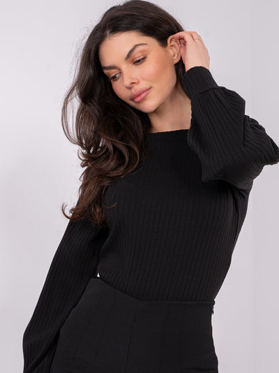 RUE PARIS Czarna bluzka longsleeve w prążek