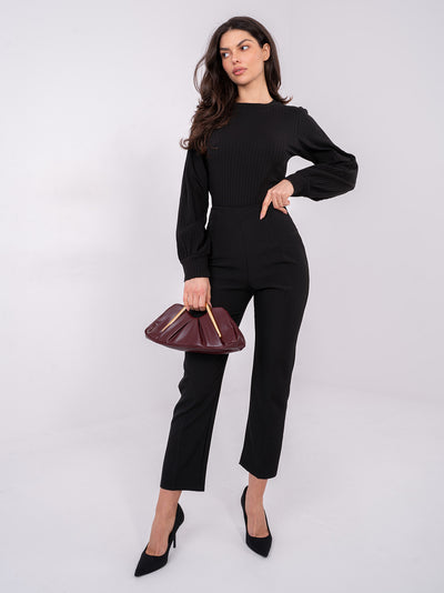 RUE PARIS Czarna bluzka longsleeve w prążek