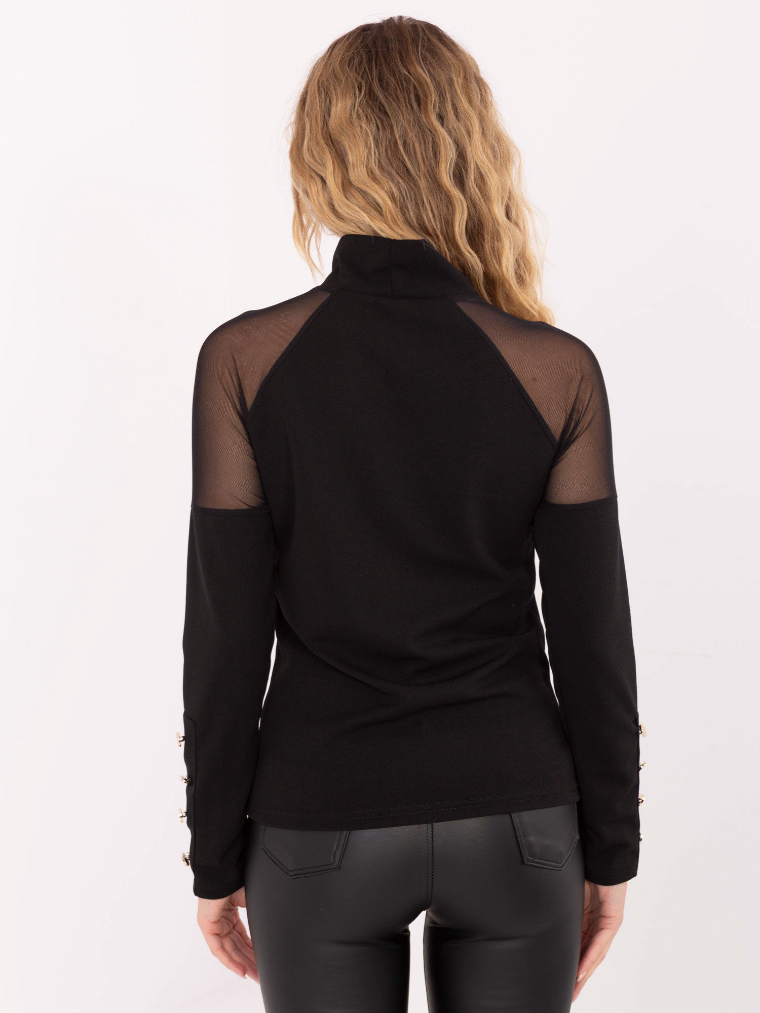 RUE PARIS Czarna elegancka bluzka z golfem