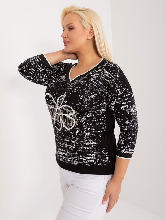 Czarna bawełniana bluzka plus size z rękawem 3/4