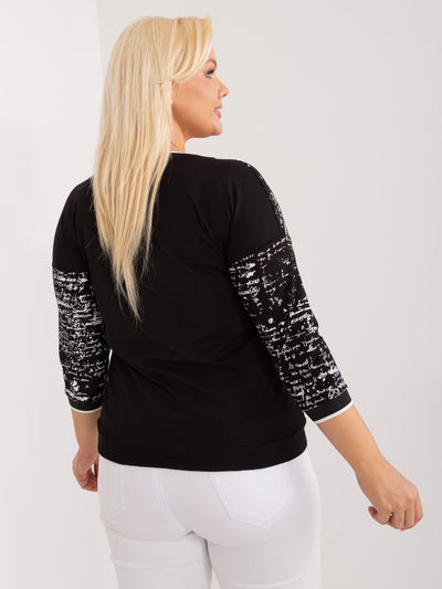 Czarna bawełniana bluzka plus size z rękawem 3/4