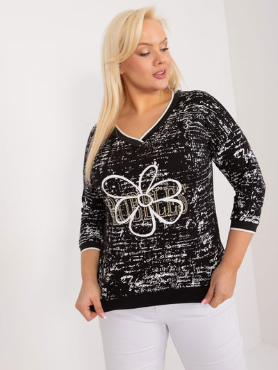 Czarna bawełniana bluzka plus size z rękawem 3/4
