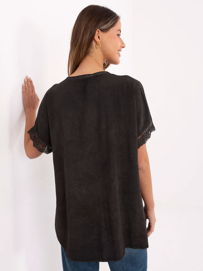 Czarna bluzka oversize z efektem sprania