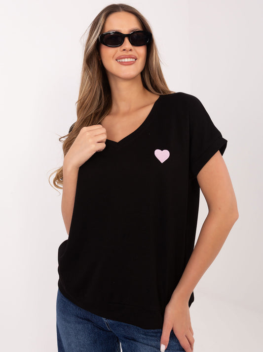Czarna casualowa bluzka oversize z dekoltem V