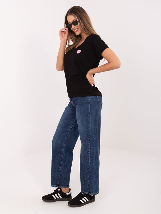 Czarna casualowa bluzka oversize z dekoltem V
