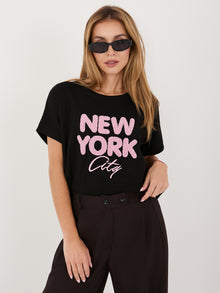RUE PARIS Czarna damska bluzka z napisem New York