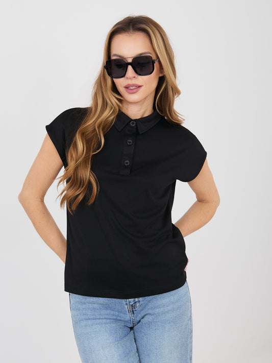 SUBLEVEL Czarna casualowa koszulka polo