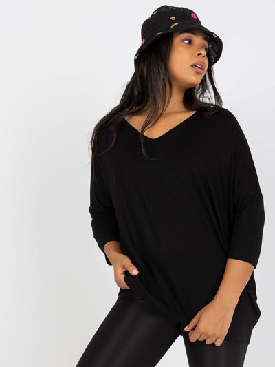 Czarna codzienna bluzka plus size z rękawem 3/4