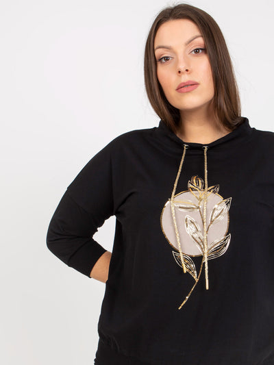 Czarna codzienna bluzka plus size z cekinami