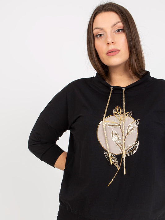 Czarna codzienna bluzka plus size z cekinami