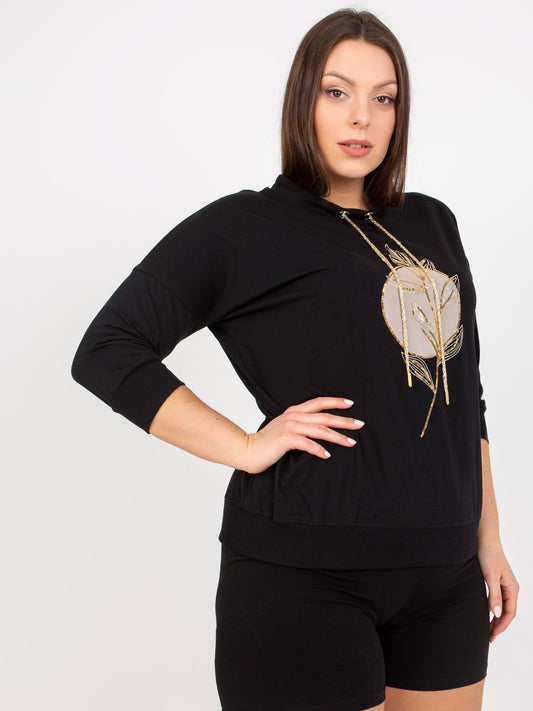Czarna codzienna bluzka plus size z cekinami