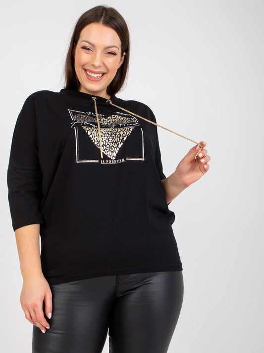 Czarna codzienna bluzka plus size z dżetami