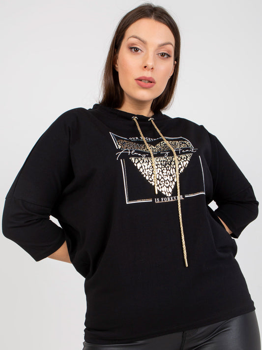 Czarna codzienna bluzka plus size z dżetami