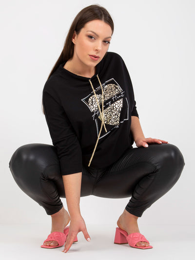 Czarna codzienna bluzka plus size z dżetami