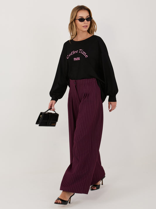 RUE PARIS Czarna damska bluza o kroju oversize