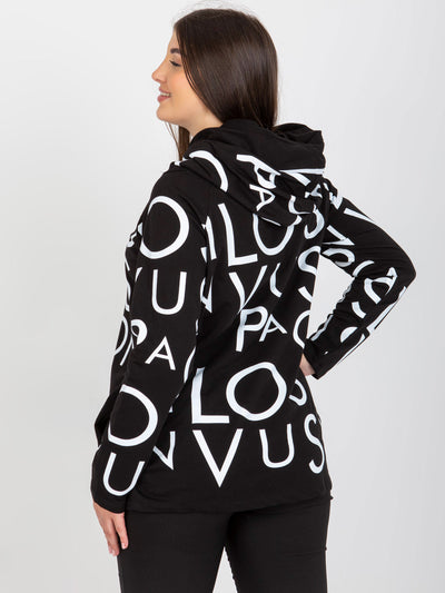 Czarna damska bluza plus size z kapturem i literami