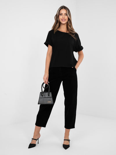 RUE PARIS  Czarna damska bluzka basic z bawełny