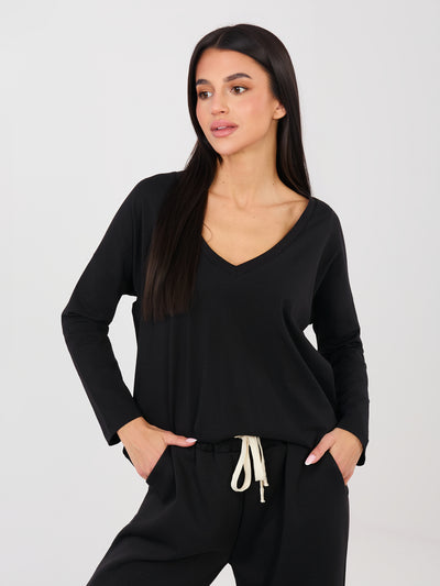 RUE PARIS Czarna damska bluzka oversize z bawełny