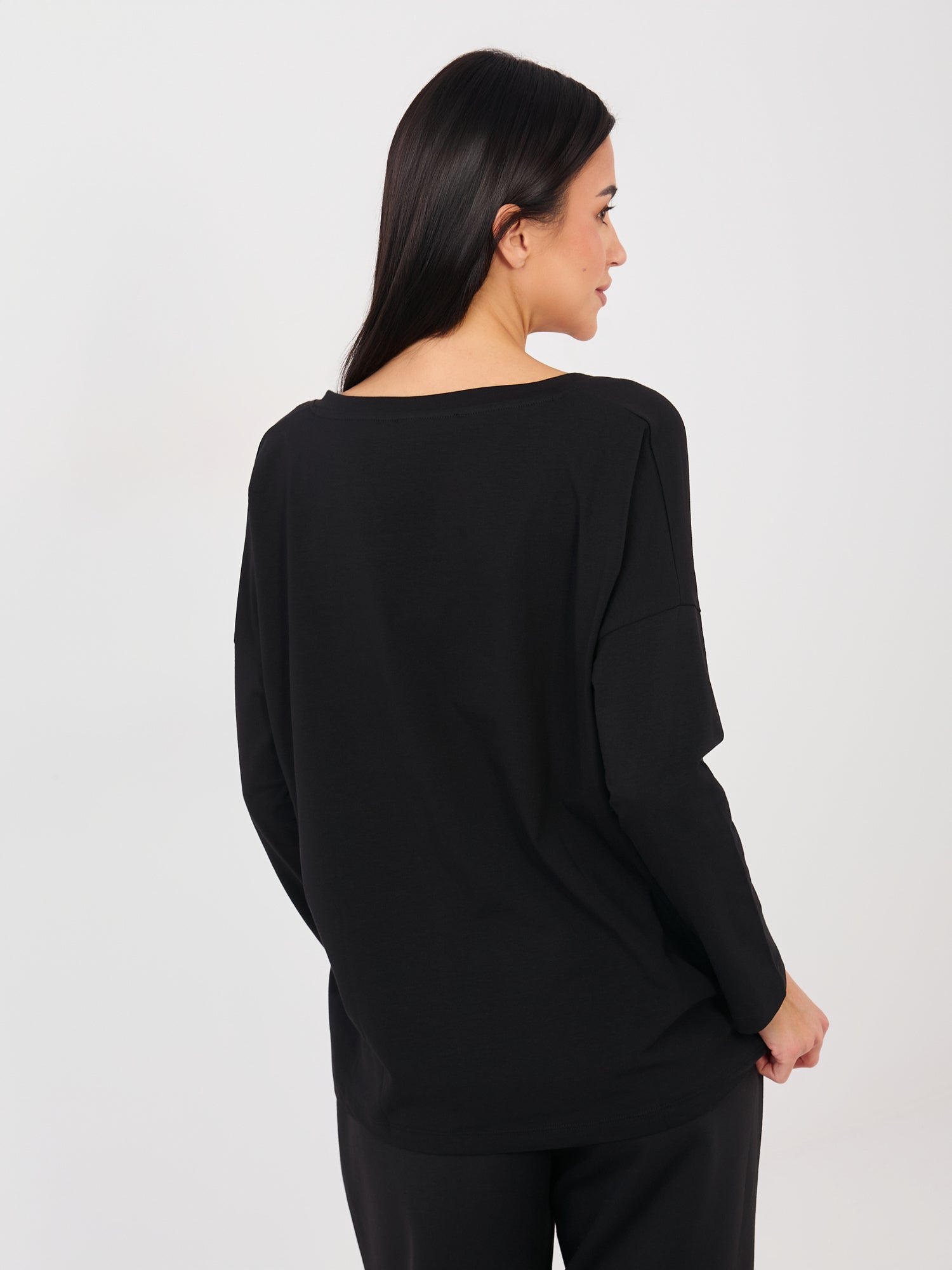 RUE PARIS Czarna damska bluzka oversize z bawełny