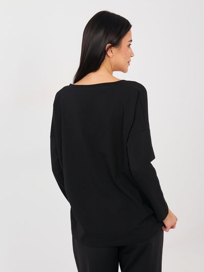 RUE PARIS Czarna damska bluzka oversize z bawełny