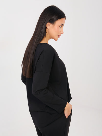 RUE PARIS Czarna damska bluzka oversize z bawełny