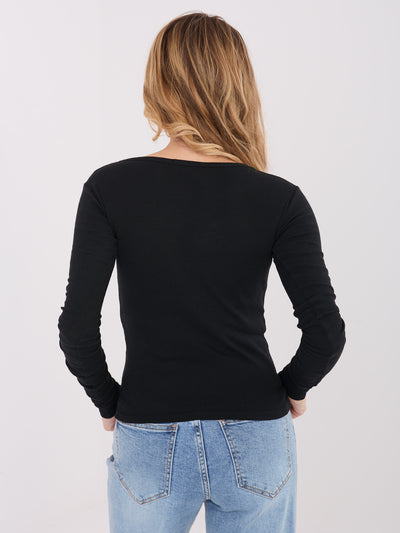 Czarny dopasowany longsleeve z bawełny