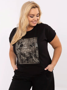 Czarna damska bluzka plus size z nadrukiem
