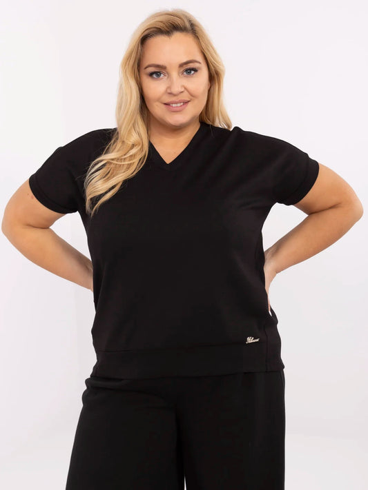 Czarna damska bluzka plus size z dekoltem V