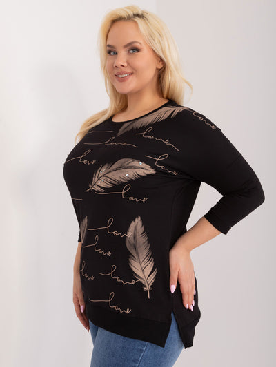Czarna damska bluzka plus size z rękawem 3/4