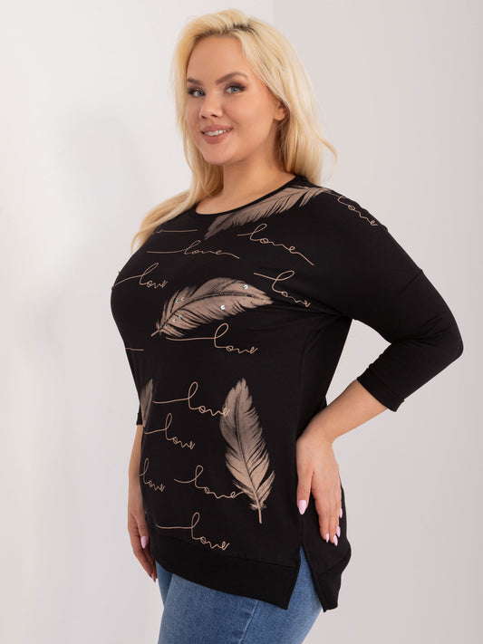 Czarna damska bluzka plus size z rękawem 3/4