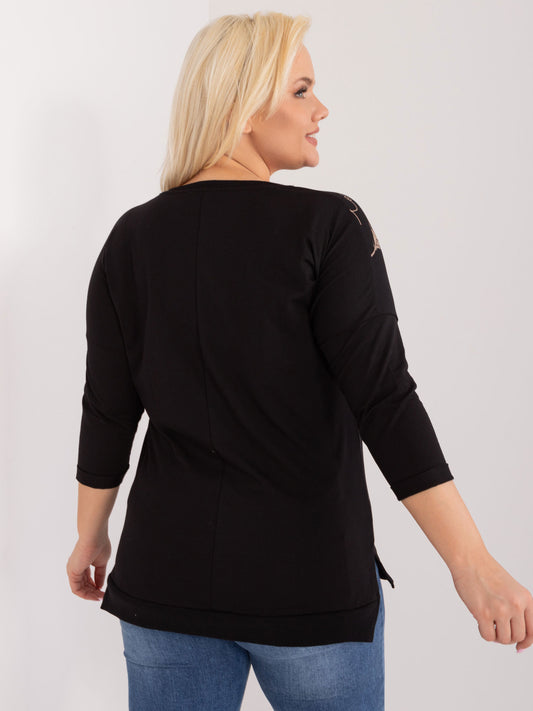 Czarna damska bluzka plus size z rękawem 3/4