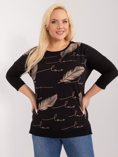 Czarna damska bluzka plus size z rękawem 3/4