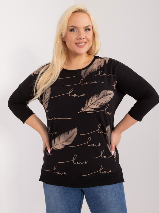 Czarna damska bluzka plus size z rękawem 3/4