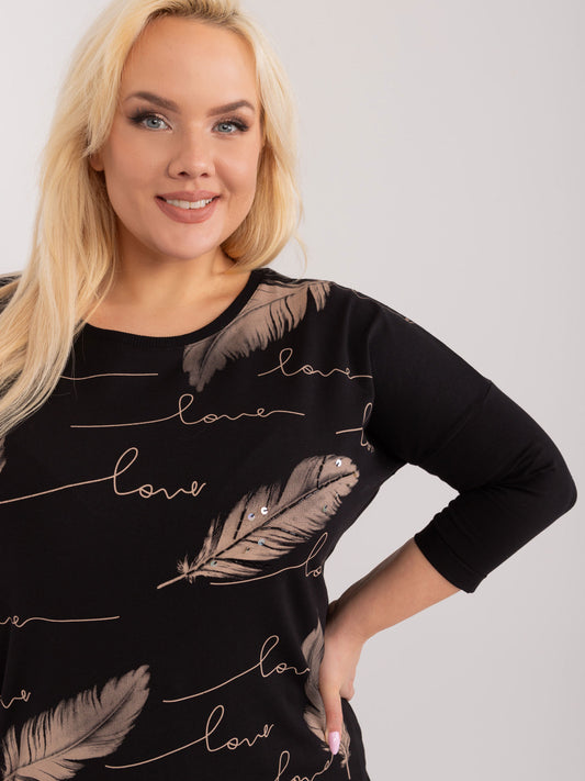 Czarna damska bluzka plus size z rękawem 3/4