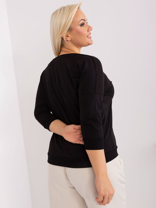 Czarna damska bluzka plus size z rękawem 3/4