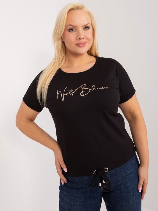 Czarna bawełniana bluzka plus size z nadrukiem