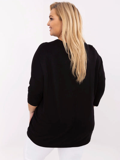 Czarna damska bluzka plus size z rękawem 3/4