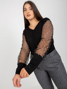 Czarna damska bluzka plus size z ozdobnymi rękawami