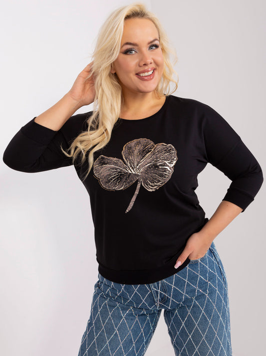 Czarna bluzka plus size z błyszczącym nadrukiem