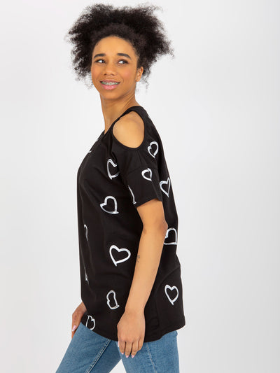 Czarna damska bluzka z nadrukiem w serduszka