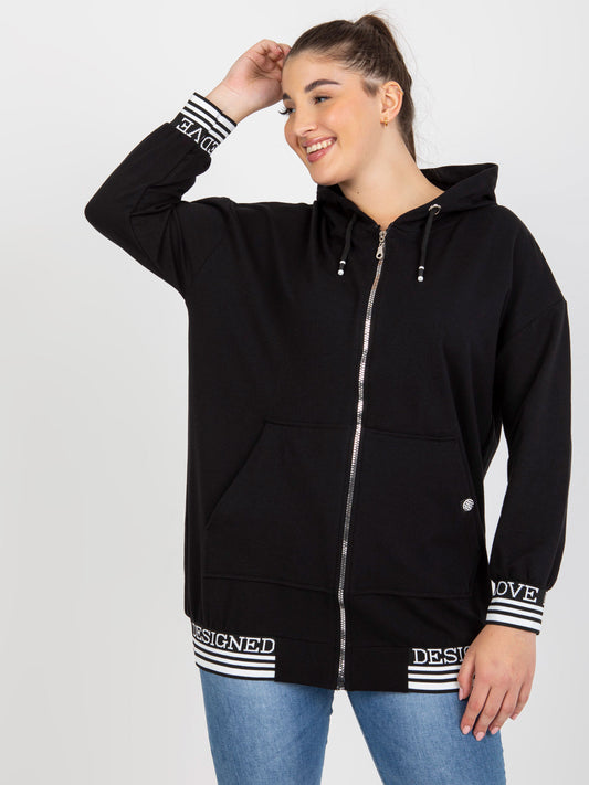 Czarna damska rozpinana bluza plus size z kapturem