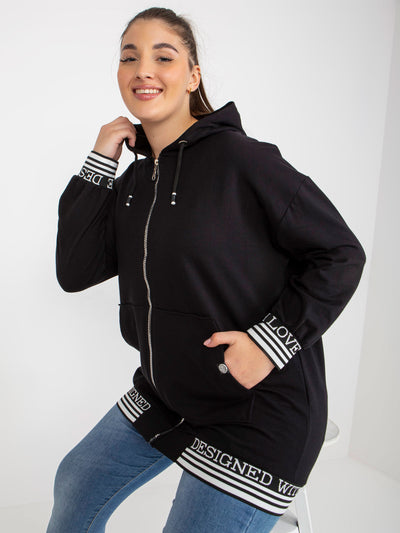 Czarna damska rozpinana bluza plus size z kapturem
