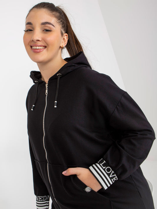 Czarna damska rozpinana bluza plus size z kapturem