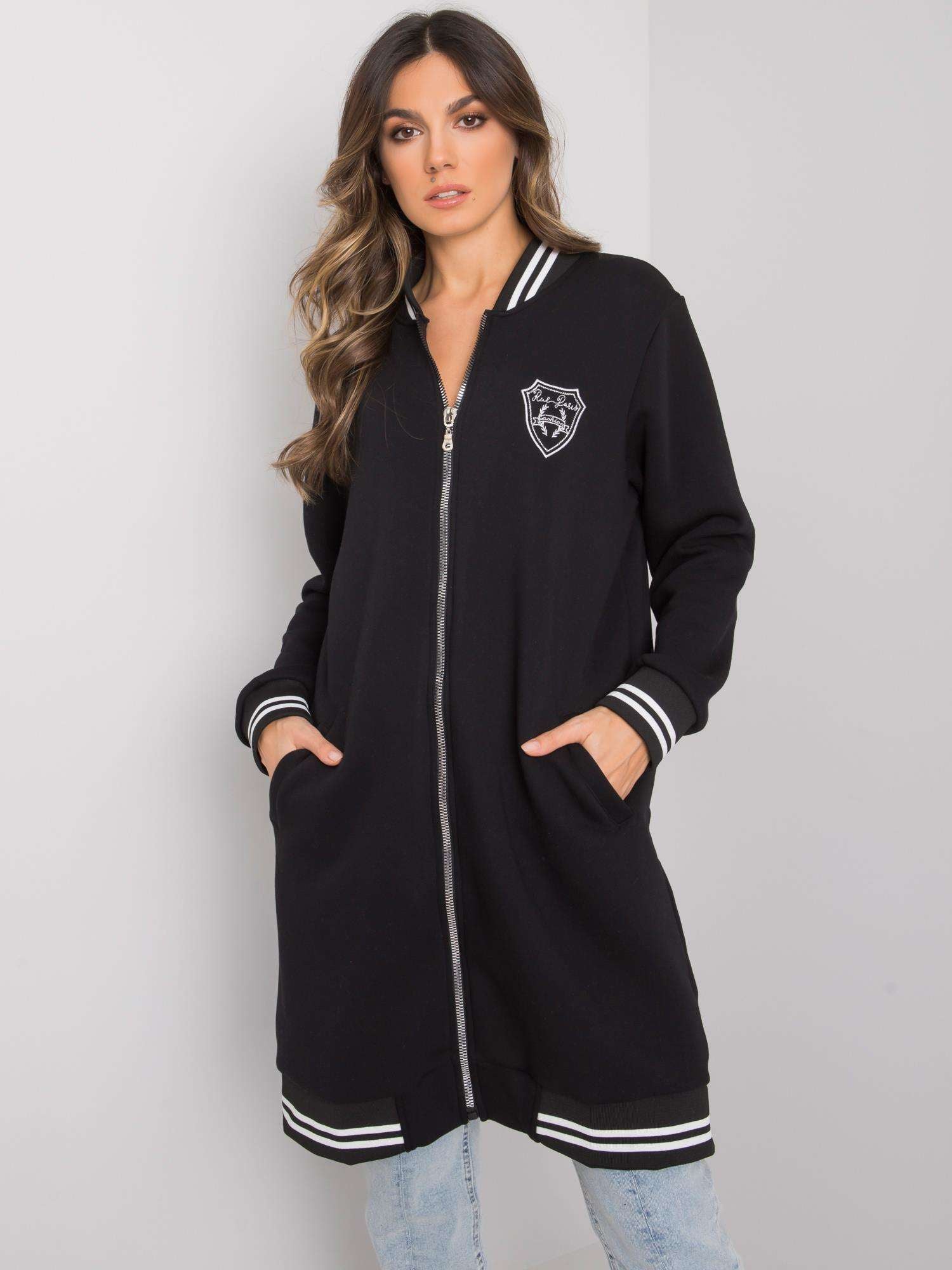 RUE PARIS Czarna bluza na suwak z naszywką