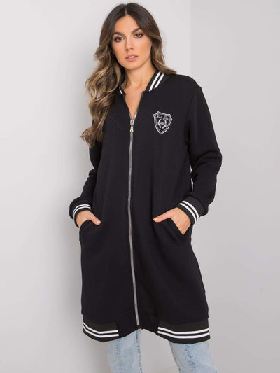 RUE PARIS Czarna bluza na suwak z naszywką