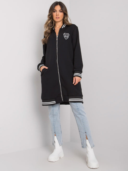 RUE PARIS Czarna bluza na suwak z naszywką