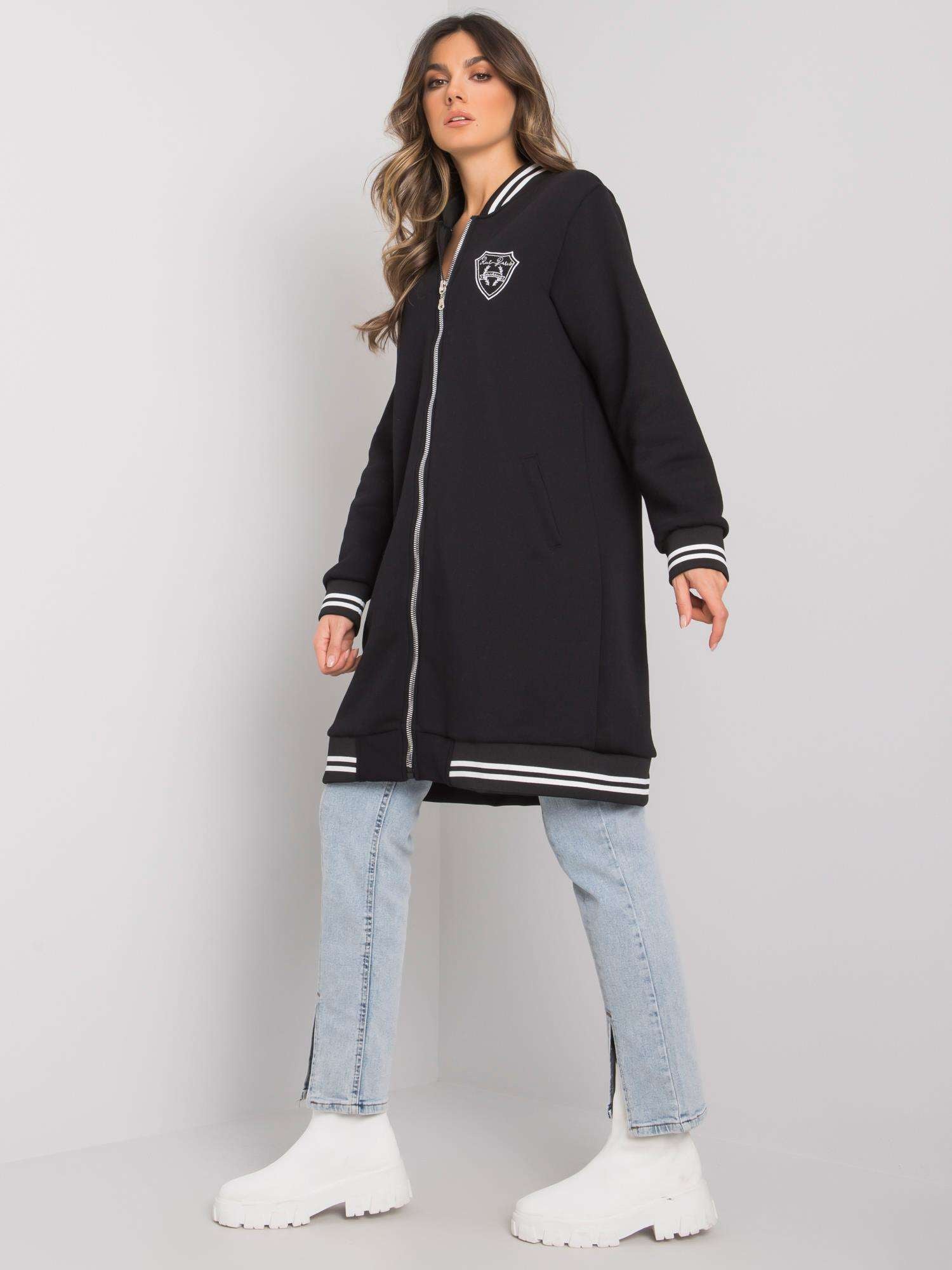 RUE PARIS Czarna bluza na suwak z naszywką