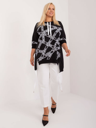 Czarna długa bluzka plus size z rękawem 3/4