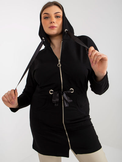 Czarna długa rozpinana bluza plus size ze ściągaczem