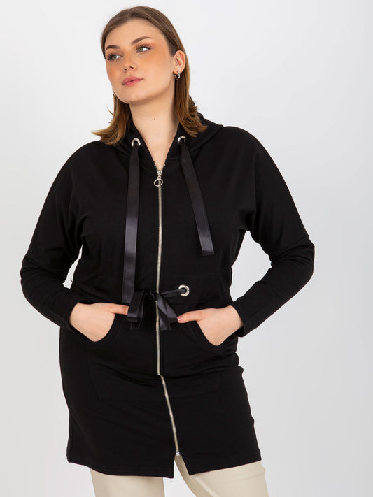 Czarna długa rozpinana bluza plus size ze ściągaczem